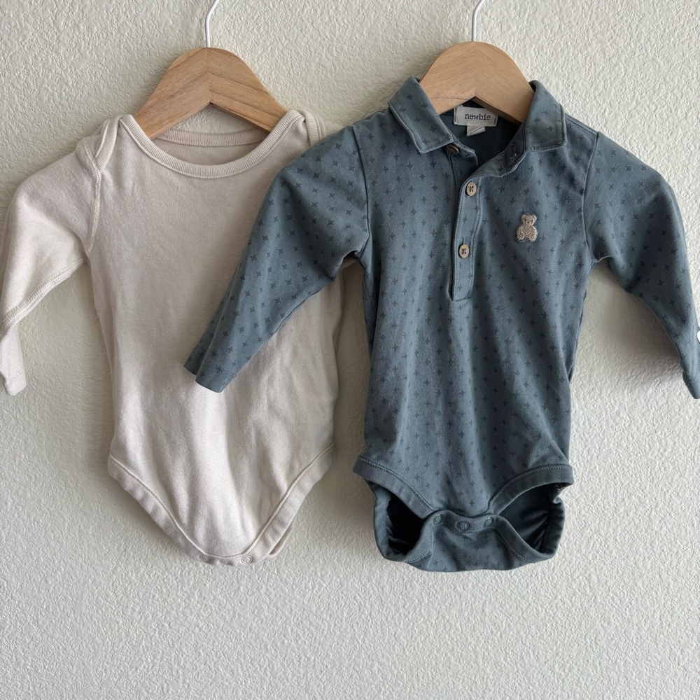Newbie & Hannah Andersson Blue and Cream Kids Bodysuit Set 3-6M